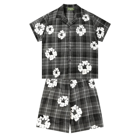 Denim Tears Shirt & Shorts 2 Piece Set Kapok Plaid Short Sleeve