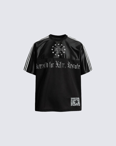 Black Gothic Letter Stripe Sport T-Shirt