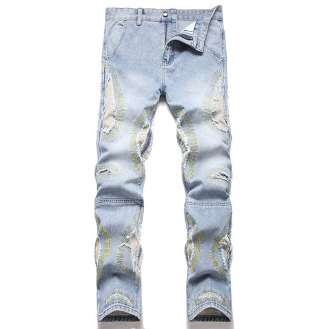 Mens Fashion Jeans Destroy embroidery thread balls 5720#