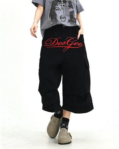 Script Embroidered Utility Cargo Bermuda Shorts