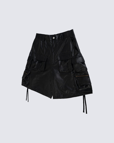 New Coated Zip Utility Cargo Shorts