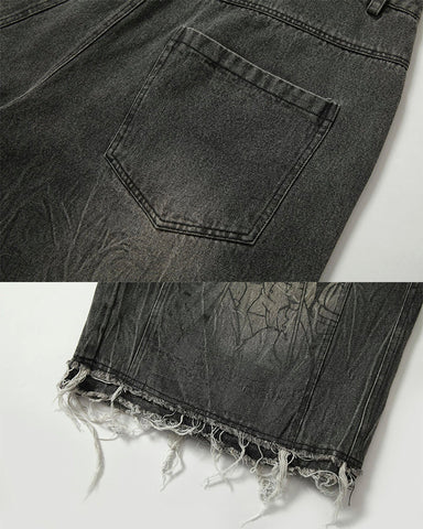 Vintage Graphic Washed Five-Length Denim Shorts