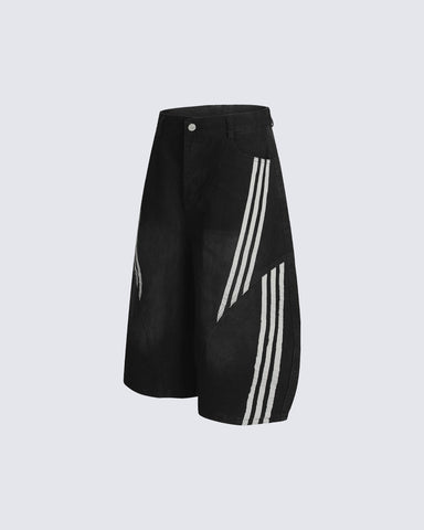 Side Stripe Panel Seven-Length Denim Pants