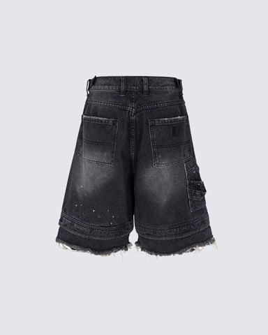Vintage Washed Cargo Five-Length Denim Shorts