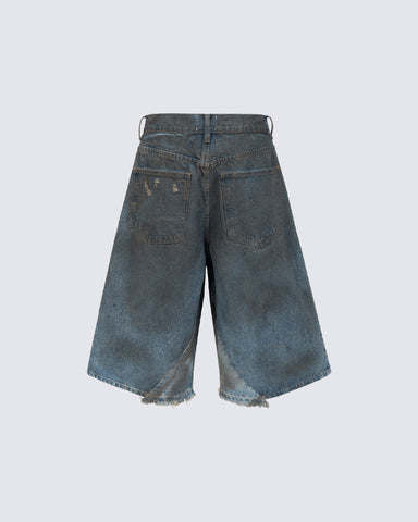 Vintage Washed Patchwork Distressed Dirty Denim Shorts