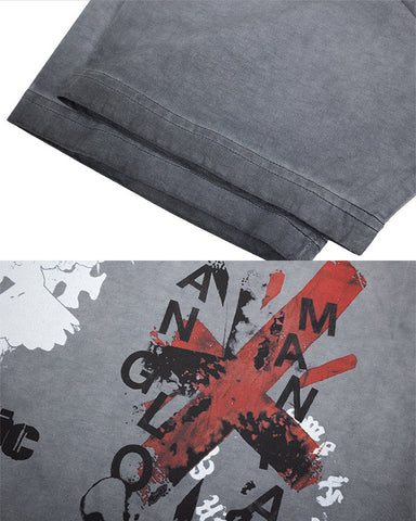 Grey Washed Graphic Print Short Sleeve T-Shirt