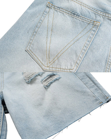 New Light Washed Distressed Denim Shorts