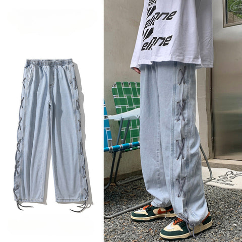 Men Jeans Spring and Autumn Straight Loose Denim Long Hip Hop Wide Leg Pants