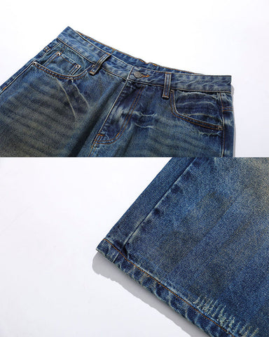Vintage Washed Pleated Cat’s Whisker Denim Pants