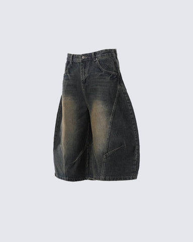 Vintage Washed Seven-Length Denim Pants