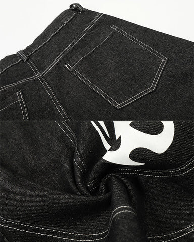 Flame Panel Seven-Length Denim Shorts