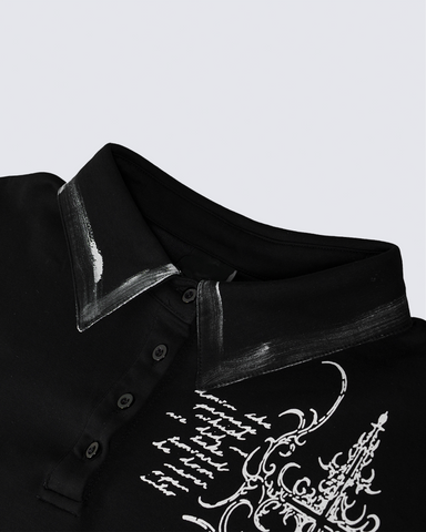 Vintage Gothic Cross Washed Polo Shirt