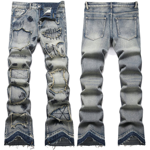 Mens Fashion Jeans Patchwork wide-leg pants 5713#