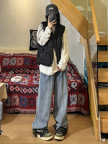 Men Jeans Vintage Jeans Men's Straight Loose Oversize Wide Leg Pants