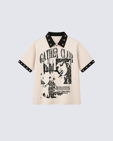 Graphic Stud Collar Contrast Tee