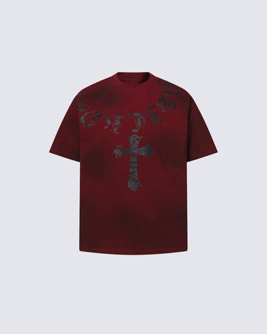 Vintage Washed Cross Graphic Burgundy Shirt