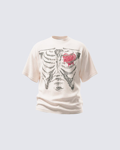 Gothic Skeleton Heart Print Waffle T-Shirt