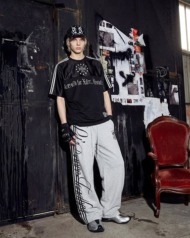 Black Gothic Letter Stripe Sport T-Shirt