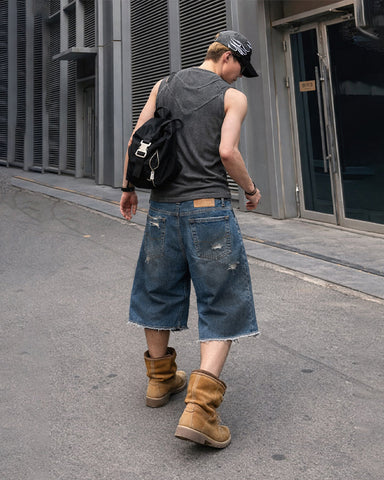 Vintage Distressed Washed Denim Shorts