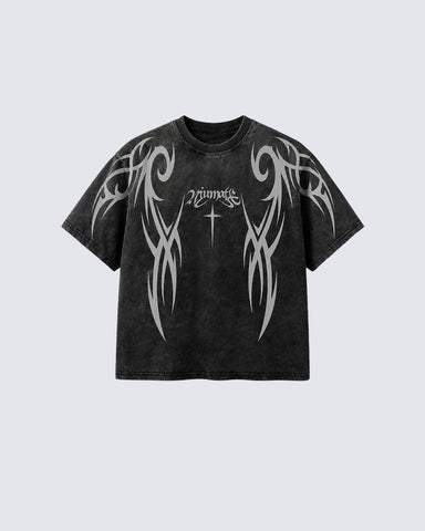 Retro Distressed Washed Design Printed Short-Sleeved T-Shirt