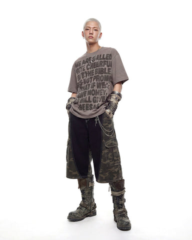 Contrast Panel Camo Utility Shorts New