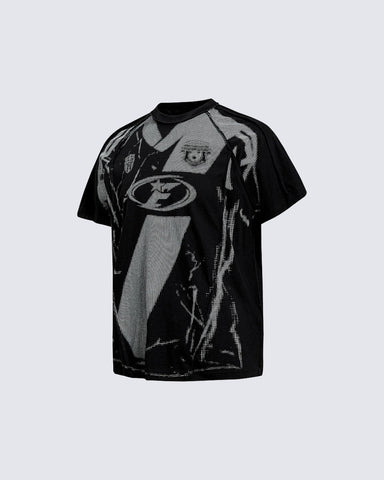 American Black Mesh Number Print Tee