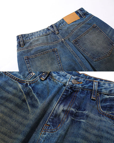 Vintage Washed Pleated Cat’s Whisker Denim Pants