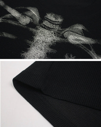 KIIKIO Skull Print Waffle T-Shirt
