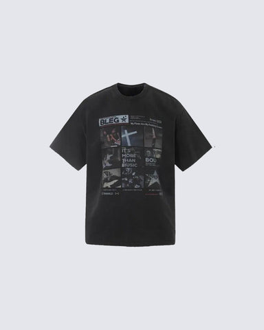 Vintage Graphic Print Music Theme Short Sleeve