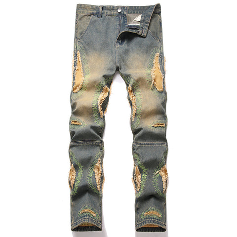 Mens Fashion Jeans Destroy embroidery thread balls 5721#