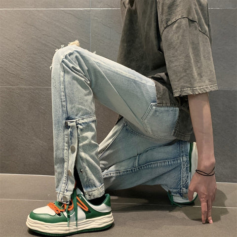Men Jeans Ripped Jeans Men's Summer Bell-Bottom Pants