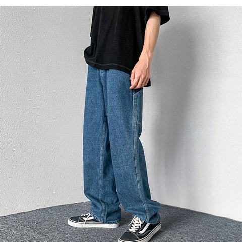 Men Jeans Vintage Hiphop Jeans Loose Straight Cargo Trousers Spring-Autumn Wide-Leg Pants