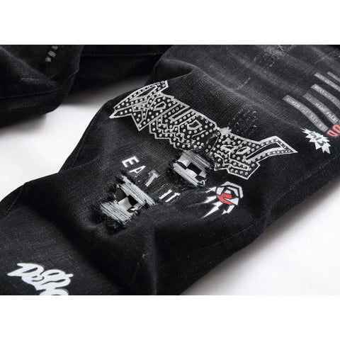 DSQ2 Jeans Rhinestone Decorated Ripped Stretch Jeans