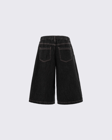 Denim Drawstring Shorts with Plaid Detail - Casual Streetwear