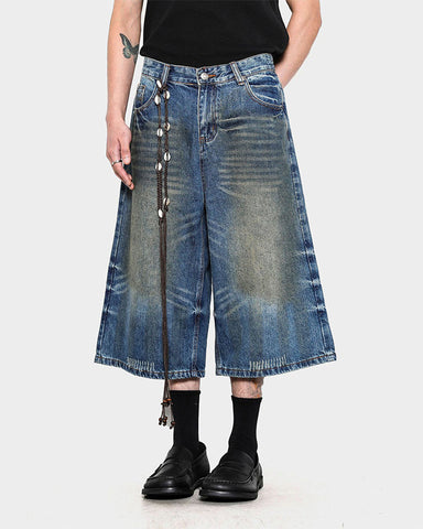 Vintage Washed Pleated Cat’s Whisker Denim Pants