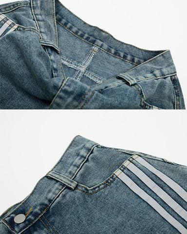 Side Stripe Panel Seven-Length Denim Pants