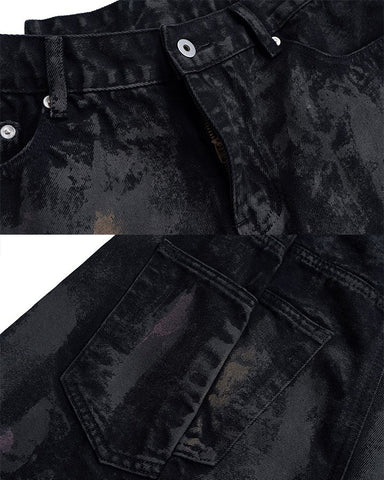 Distressed Crinkled Irregular Knee-Length Denim Shorts