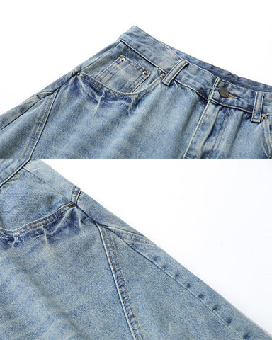 Vintage Washed Seven-Length Denim Pants
