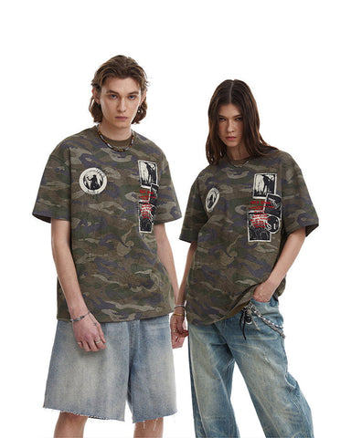 Distressed Patch Embroidered Short Sleeve T-Shirt