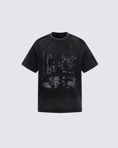 Distressed Black Graphic Print T-shirt