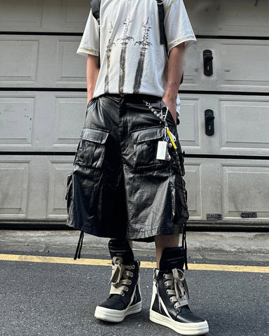 New Coated Zip Utility Cargo Shorts