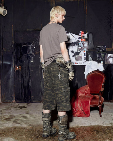Contrast Panel Camo Utility Shorts New