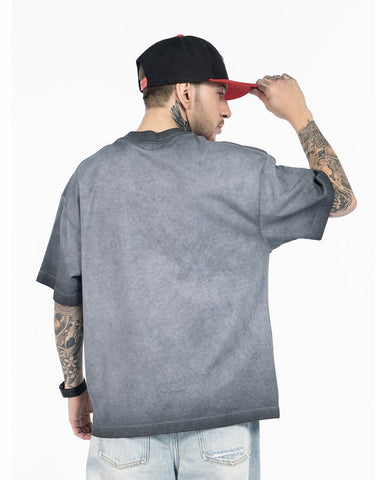 Grey Washed Graphic Print Short Sleeve T-Shirt