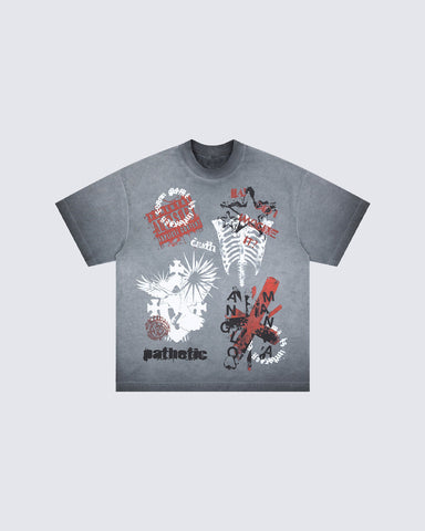 Grey Washed Graphic Print Short Sleeve T-Shirt