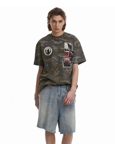 Distressed Patch Embroidered Short Sleeve T-Shirt