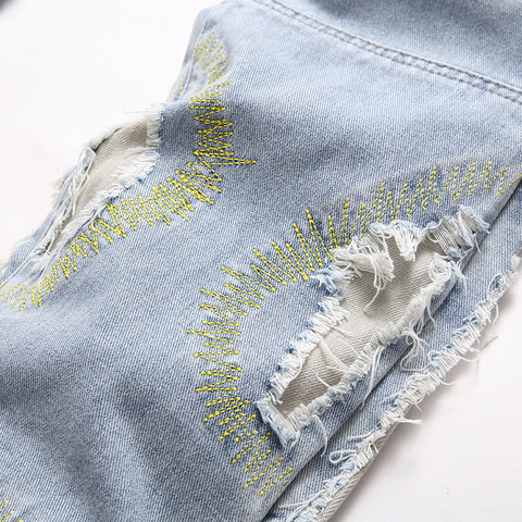 Mens Fashion Jeans Destroy embroidery thread balls 5720#