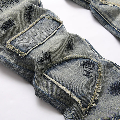 Mens Fashion Jeans Patchwork wide-leg pants 5713#