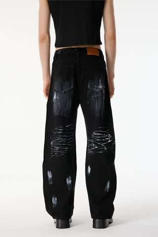 Blur Strip Rhinestone Wide Leg Jeans