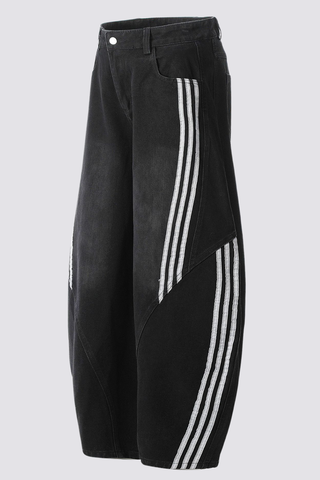 Carbon Fade Stripe Barrel Jeans In Black