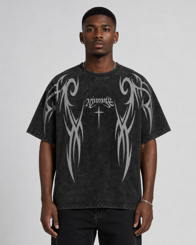 Retro Distressed Washed Design Printed Short-Sleeved T-Shirt